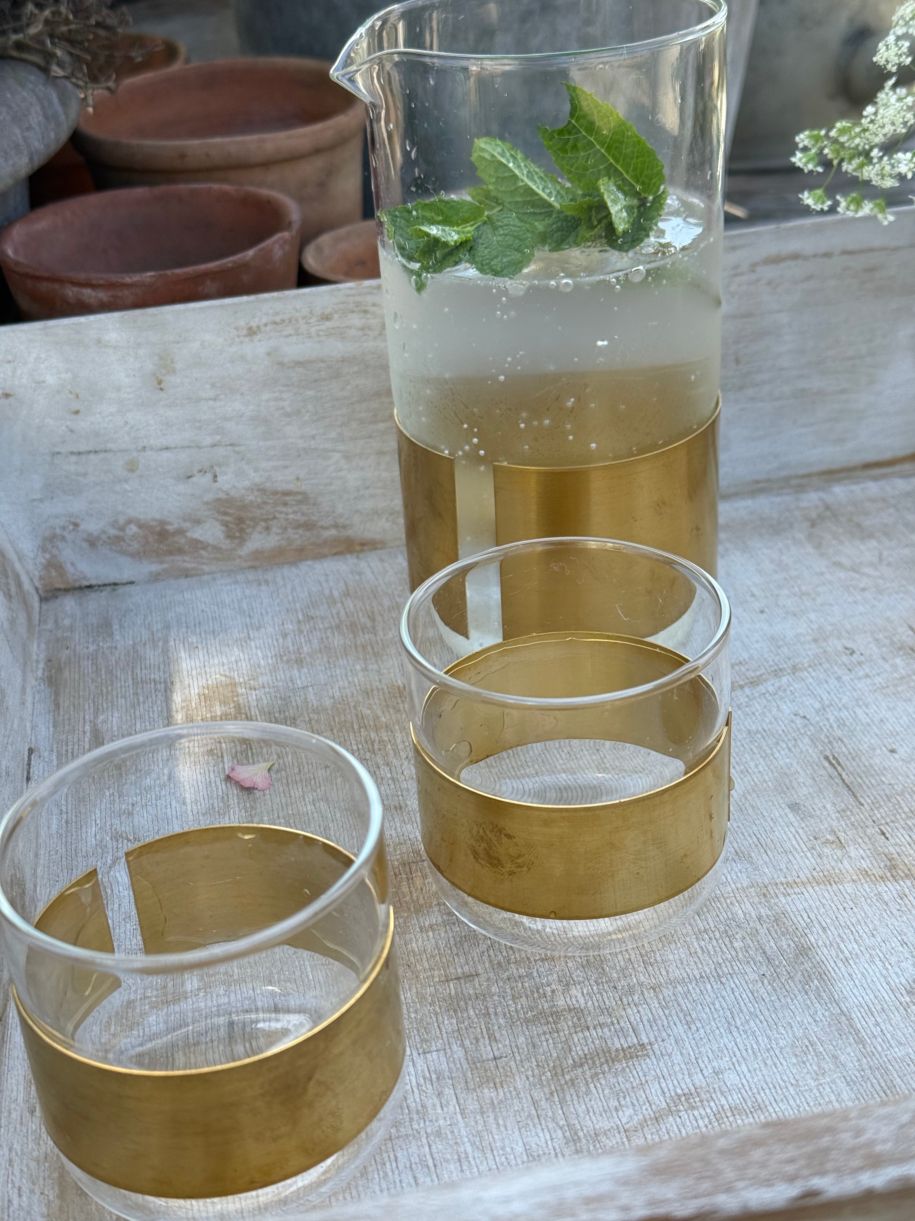 Glass & Copper Carafe & Drinking Glass Set