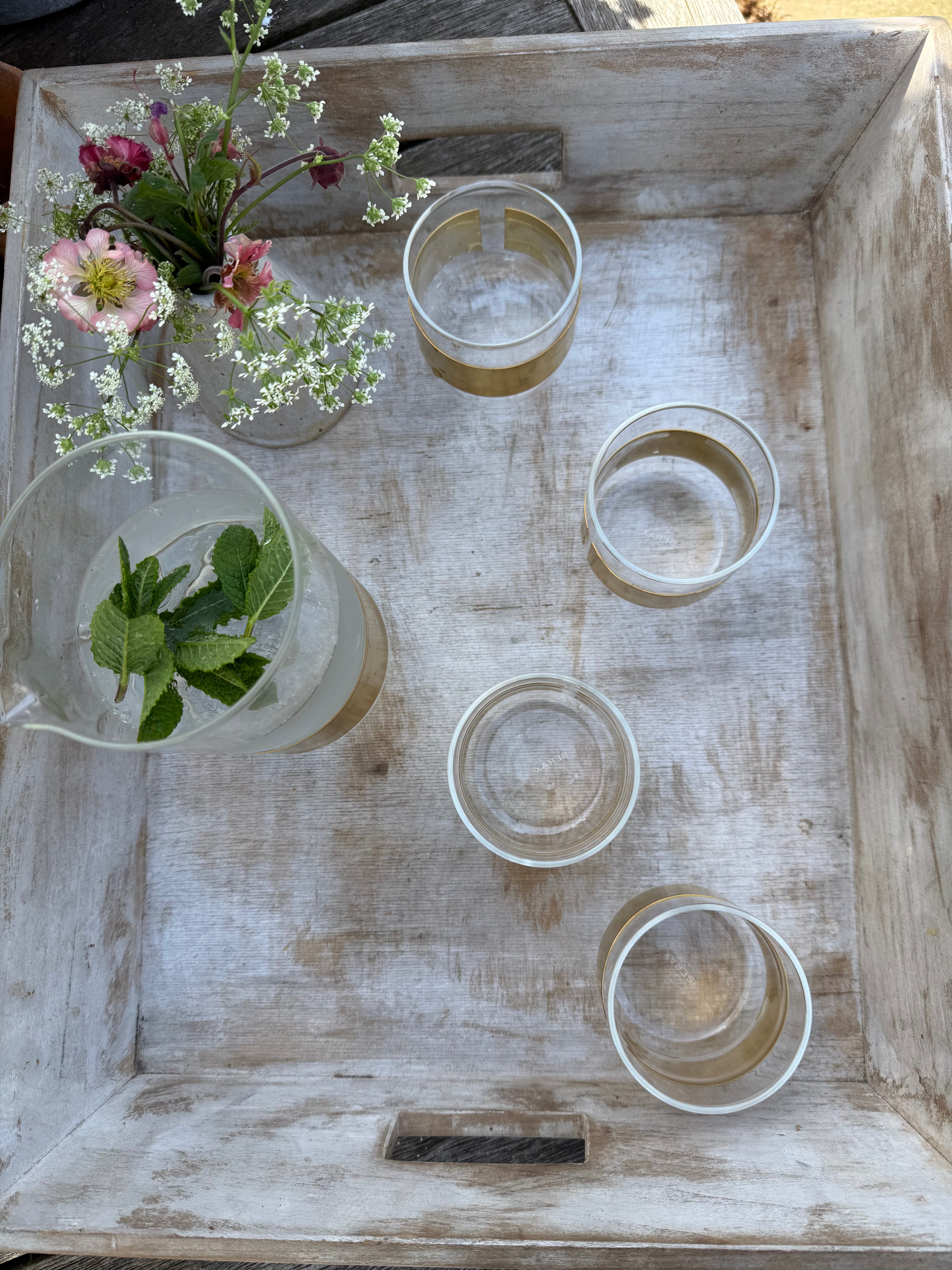 Glass & Copper Carafe & Drinking Glass Set
