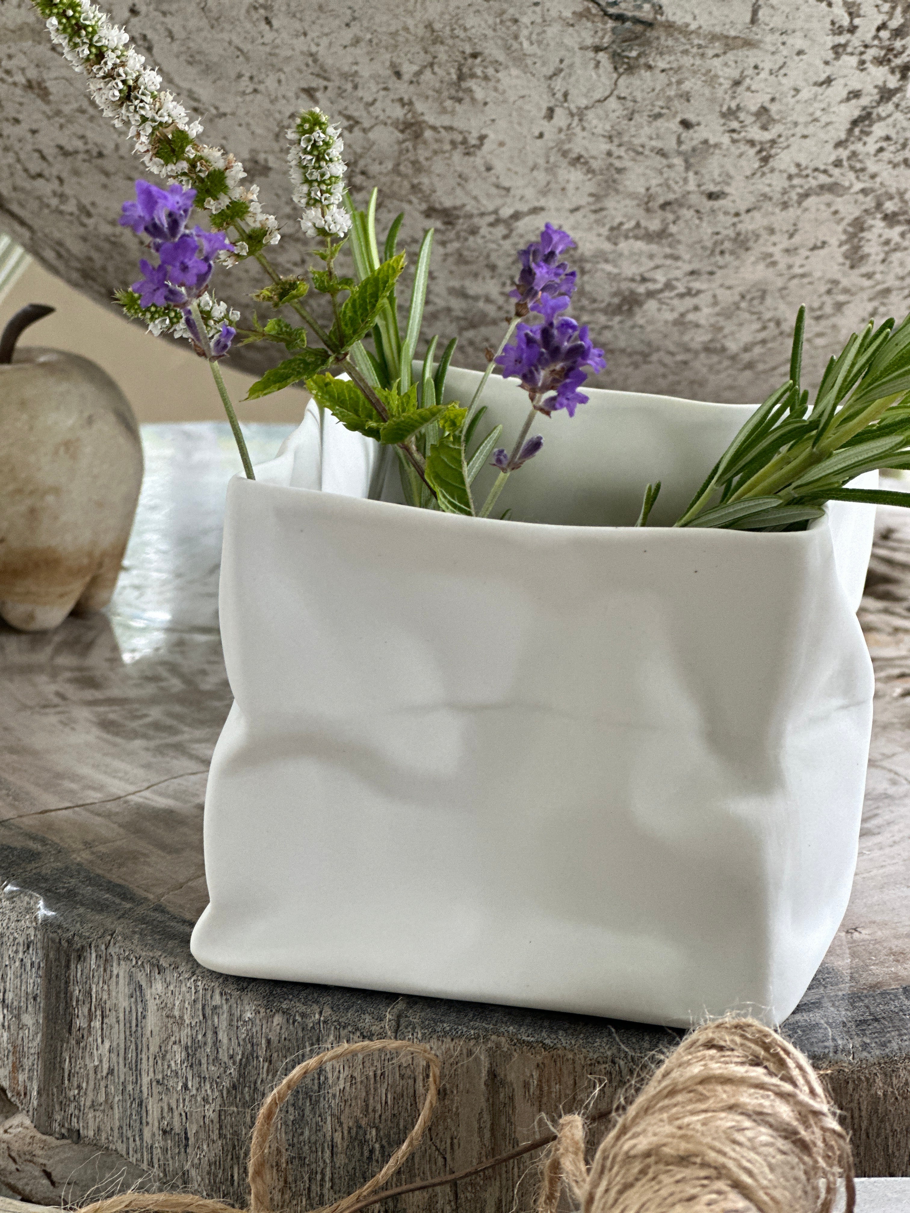 Porcelain Paper Bag Vase & Tea Light Medium