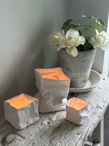 Porcelain Paper Bag Vase & Tea Light Small