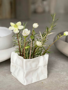 Porcelain Paper Bag Vase & Tea Light Small
